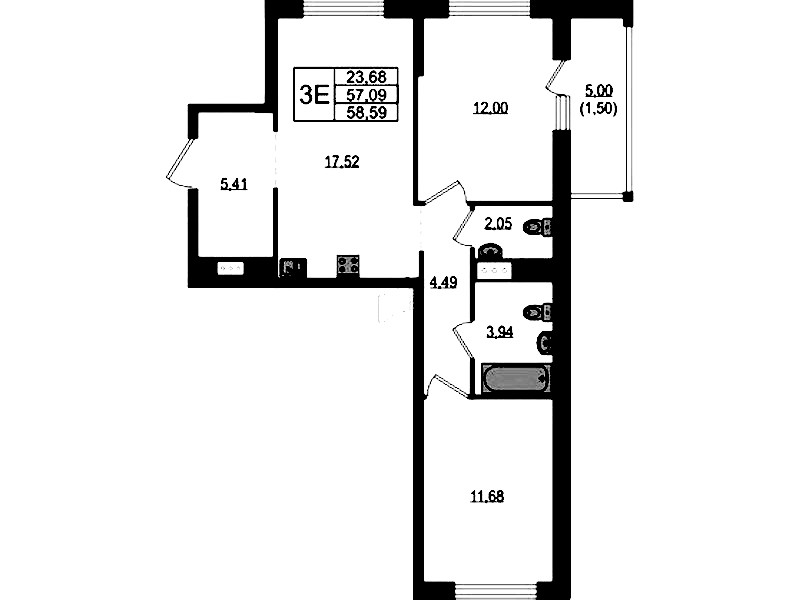 2-комнатная квартира 58.59 м², 20/23 эт., ЖК «Южная Нева»